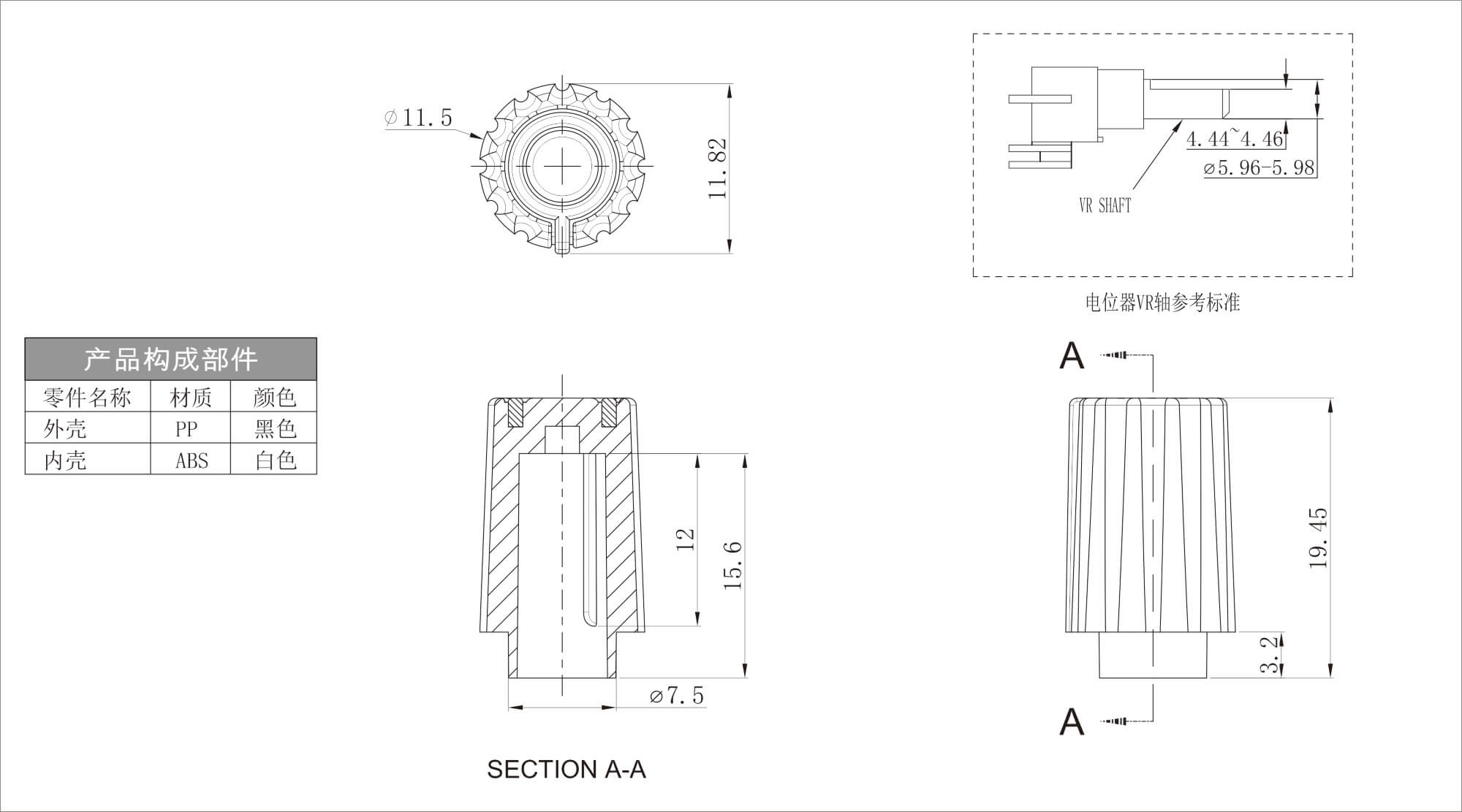 Plastic Two Color Knob X94